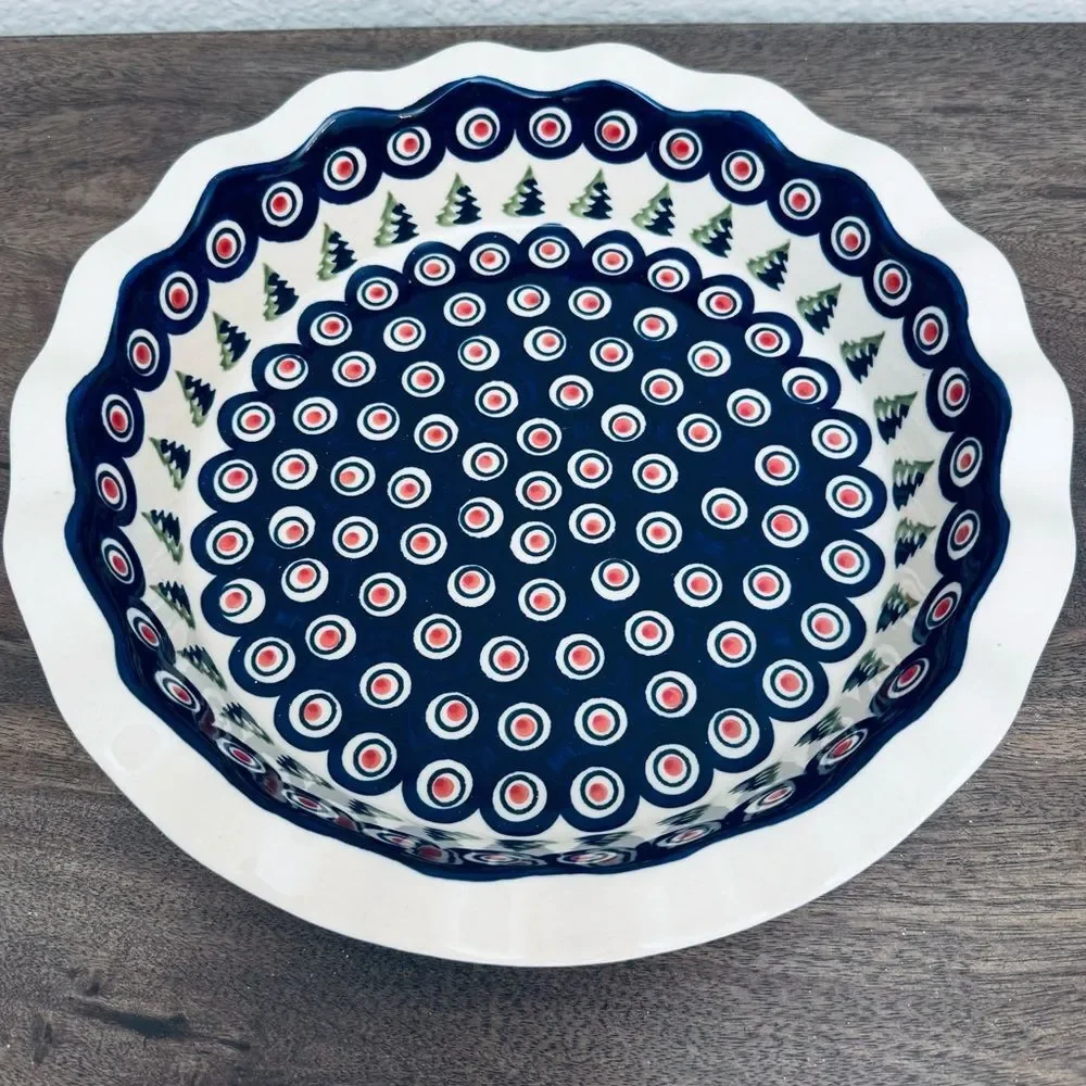 Boleslawiec Polish Pottery Christmas Holiday Ceramic Pie Plate Dish